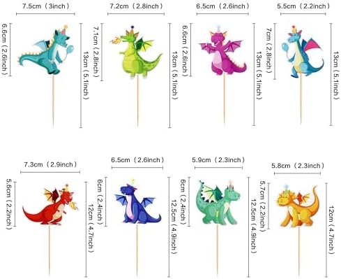 Ercadio 24 Pack Dragon Cupcake Toppers Lovely Dragon Cake Picks Lovely Dragon Cupcake Topper Dragon Cupcake Toppers Picks for Dragon Themed Party Kids Birthday Party Decor Supplies