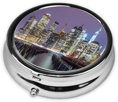 New York City 3 Compartment Medicine Pill Case, Printed Travel Pill Box for Purse & Pocket, Cute Portable Pill Organizer Box Medicine Vitamin Holder Organizer