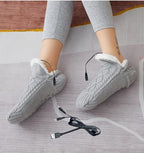 PURFUN Electric Heated Fleece Socks for Women Teens, Winter Cozy Fleece Lining Foot USB Heating Pad Anti-Slip Thermal Christmas Home Knitted Heat Socks Indoor Slippers Foot Warmer Heater Footwear