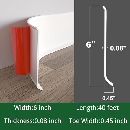 Flexible Baseboard Molding Trim, 6 Inch x 40 Feet Peel and Stick Vinyl Wall Base Cove Base, Self-Adhesive Rubber Wall Base Moulding Trim(S152,White)