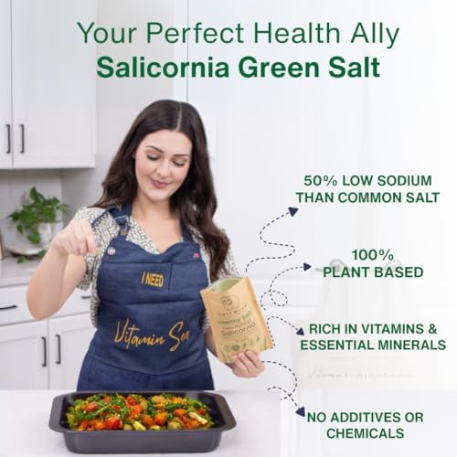 SaltWise Salicornia Green Salt – 50% Less Sodium, Plant-Based Salt Substitute, 100% Dehydrated Salicornia, Natural Umami, No additives (7.05 oz / 200g)