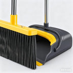 Broom and Dustpan Set with Long Handle - Upright Dustpan & 3 Rows Dense Bristles, Ideal for Home, Office, Kitchen, Lobby, Shop, All-Purpose Indoor & Outdoor Sweeping,Gray&Yellow