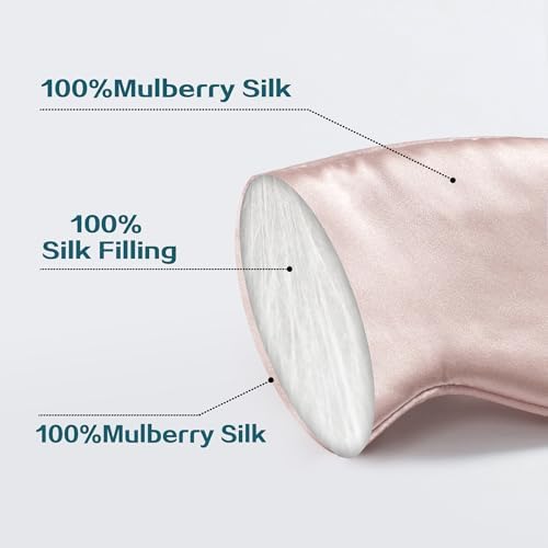 100% 22 Momme 6A Grade Double-Sided Pure Mulberry Silk Eye Mask Soft Breathable Sleep Blindfold with Elastic Headband for Men and Women Pack of 1 (Pink)