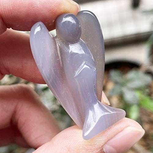 Fekuar Natural Agate Healing Crystal Prayer Guardian Angel Statue, Carving Pocket Palm Stone Figurines Decoration 1.5 inches
