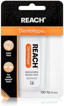 Reach Dentotape Waxed Dental Floss with Extra Wide Cleaning Surface for Large Spaces between Teeth, Unflavored, 100 Yards (Pack of 3)