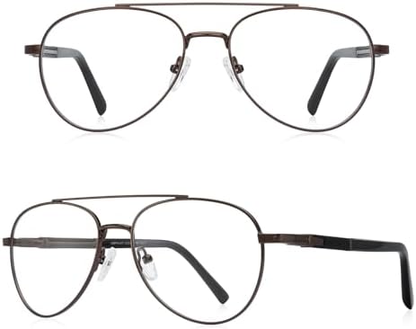 Classic Aviator Reading Glasses for Men Women Light Blocking Computer Readers Spring Hinge Metal Frame Acetate Legs