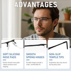 2 Pack Reading Glasses for Men, Lightweight Metal Half Frame Blue Light Blocking Computer Eyeglasses,Spring Hinges Anti Eyestrain/Glare/UV Readers(Black 1.25)