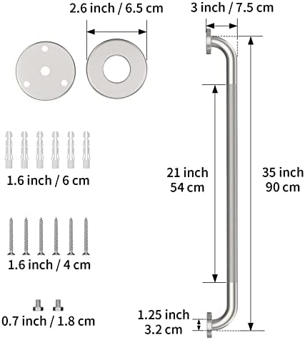 36 Inch Anti Slip Shower Grab Bar, Munzong 2 Pack Brushed Nickel Bathroom Grab Bar, Knurled Bathroom Balance Bar,Safety Hand Rail Support Handicap Elderly Injury Senior Assist Bath Handle
