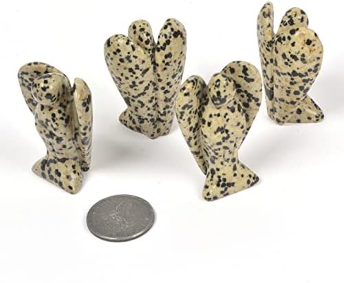 Justinstones Carved Dalmatian Jasper Gemstone Peace Angel Pocket Guardian AngelHealing Statue 2 inch