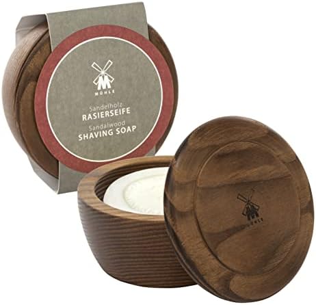 MÜHLE Wooden Bowl with Shaving Soap | Sandalwood | 65 Grams | Shave Soap for Men | Steamed Ash Shaving Bowl | Rich & Light Soap Formula | Nurturing Shave Soap Lather