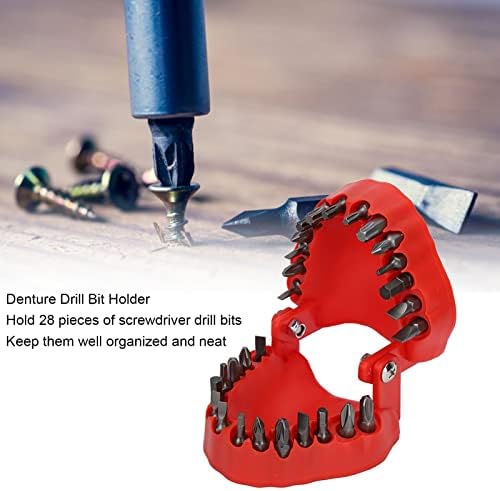 Denture Drill Bit Holder, 28 Holes with 28 Pieces of Drill Bits, Teeth Shape Design, Fully Open, Firmly Holding, ABS Material Organizing Holder for Neat and Easy Access (Red)