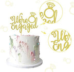 Ercadio 1 Pack Gold We're Engaged Cake Topper Glitter Bridal Shower Cake Pick Decorations for Wedding Engagement Theme Party Decorations