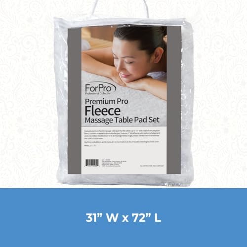 ForPro Premium Pro Fleece Massage Table Pad Set, Extra Soft, Hypoallergenic, Includes Massage Table Pad and Face Rest Cover, 31” W x 72” L, White