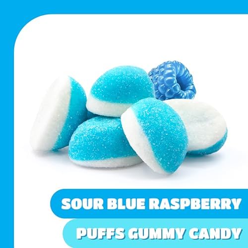 Blue Raspberry Puffs - 1 Pound Pack - Gummy Candy - Soft Blue Candy for Baby Showers, Gifting, Buffets & Dessert Decorating - Gender Reveal Gummies