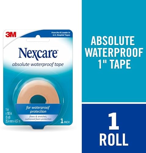 Nexcare 731 First Aid Waterproof Tape w/Dispenser,1-Inch x180-Inch, Flexible