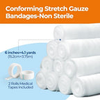 Gauze Rolls Bandages 6in x 4.1yds, 24 Rolls Conforming Stretch Gauze Bandage 6 Inch, Individually Wrapped Includes Medical Tape