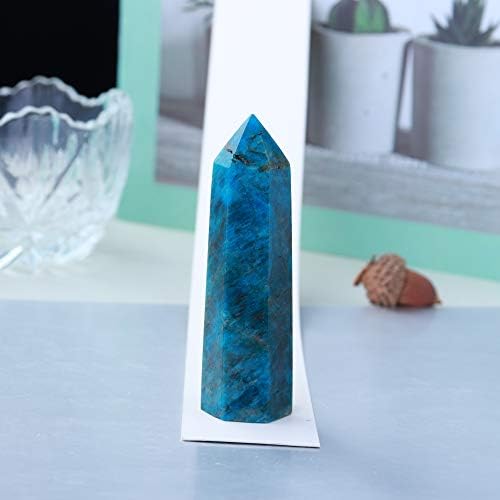 Runyangshi Blue Apatite Natural Crystal Healing Wands, 2.8"-3.1" (7-8cm) Single Point Healing Crystal Wand 6 Faceted Reiki Chakra Stones Crystal Healing Prism for Reiki，Meditation Therapy Home Decor
