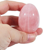 Fekuar Stone Egg Figurine, Polished Healing Crystal Easter Eggs Sphere Sculpture with Wood Stand, Natural Rose Quartz, 1.8"