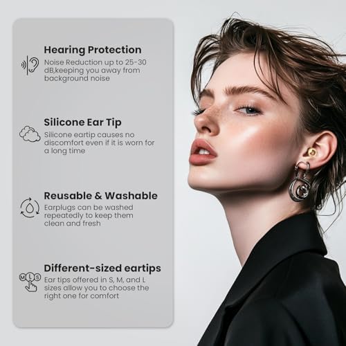 JUSTRVN Ear Plugs for Sleeping,2 Pairs of Stylish Reusable Noise Reduction Earplugs with 8 Pairs Tips & case,Hearing Protection Earplugs for Concert,Travel,Work,Live Events - 25dB-30dB