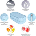 Serfeymi Weekly Travel Pill Organizer 2 Times A Day AM PM Upgraded Rainbow Pill Box 7 Day with Portable Zipper PU Leather Pill Case, Medicine Organizer for Pills, Vitamins, Fish Oils - Blue 01
