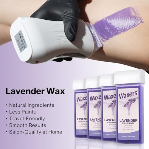 Roll on Wax, Lavender Waxing Roller Refill for Hair Removal Wax Cartridge Depilatory Roller Refill for Women Men 4 Pack