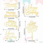 6 PCS Gold Happy Birthday Cake Toppers Mirror Side Cake Toppers DIY Acrylic Glitter Cake Inserts Celebration Birthday Party Event Side Cupcake Cake Decorations，Happy Birthday Side Cake Topper