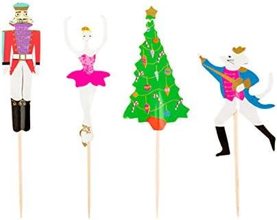 Top Cake Christmas Cupcake Toppers, 24 Nutcracker Holiday Cupcake Toppers - Assorted, Includes Christmas Tree, Ballerina, Nutcracker, And Rat King, Paper Xmas Cupcake Toppers - Restaurantware