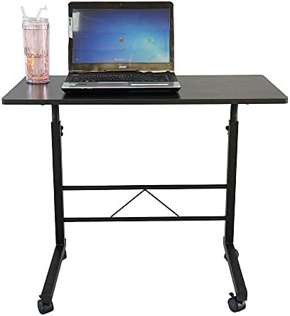 Side Table with Wheels,Snack Side Table with Castors Mobile End Table Height Adjustable Computer Stand Portable Workstation Snack Tables for Bed and Sofa Laptop (S, with Baffle, Black C)