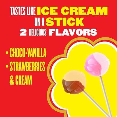Chupa Chups Cremosa Lollipop Assortment, 2 Ice Cream Flavors, Individually Wrapped Candy for Kids, 10.5 Oz Bag (25 Suckers)