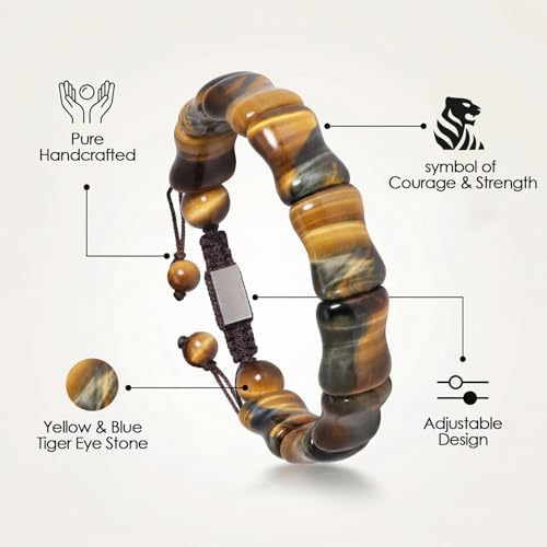 Tigers Eye Bracelet Protection Crystals Beads Bracelet for Men-Unique Yellow Blue Tigers Eye Gemstone Bracelet Natural Stone Handmade Beaded Bracelet-for Mens Gift