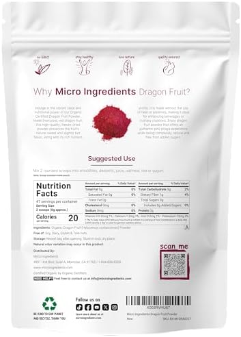 Organic Dragon Fruit Powder, 10oz | 100% Natural Fruit Powder | Freeze-Dried Pink Pitaya Source | No Sugar & Additives | Great Flavor for Drinks, Smoothie, & Beverages | Non-GMO & Vegan Friendly