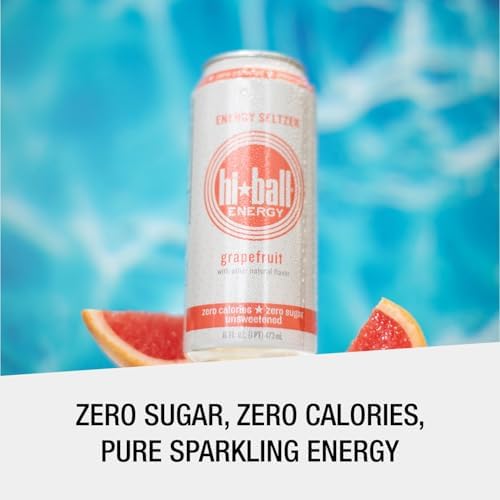 Hiball Clean Energy Drink - Grapefruit - Zero Sugar, Zero Calorie Sparkling Water with 160mg Organic Caffeine, 50mg Organic Ginseng, 50mg Organic Guarana and B Vitamins - 16 fl oz (8-Pack)