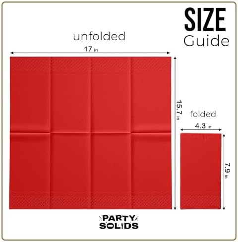 Party Solids Red Dinner Napkins Disposable 8" x 4" Folded - 40 Pcs 2 Ply Red Napkins Disposable Paper Guest Towels for Bathrooms, Dinners, Everyday Parties & Party Supplies