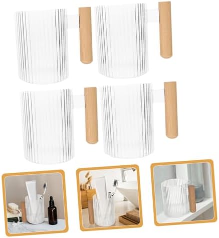 4Pcs Unbreakable Bathroom Cups Transparent Mouthwash Toothbrush Holder for Family Use Reusable Plastic Drinking Cups Lightweight Portable for Travel