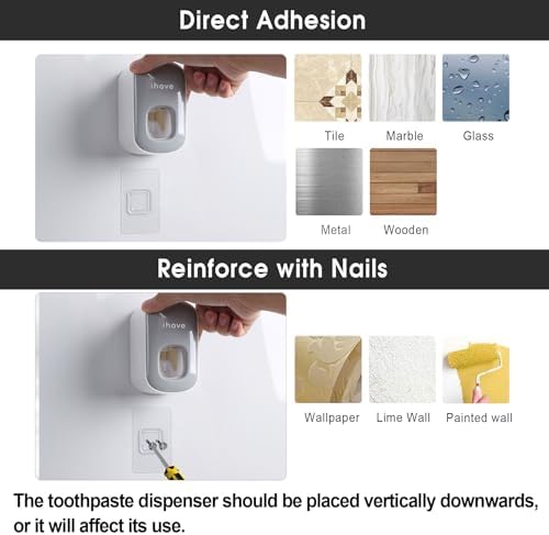 iHave Toothpaste Dispenser Wall Mount for Bathroom Automatic Toothpaste Squeezer (Grey)
