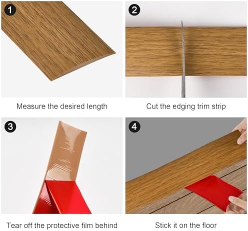 Vinyl Floor Transition Strip, Self Adhesive Floor Cover Strips PVC Laminate Threshold Strip Bar Flat Divider Strip for Joining Floor Gaps, Doorways Threshold, Carpet, 2" Wide (Brown Wood Grain, 10Ft)