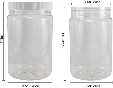 Pinnacle Mercantile Plastic Jars with Screw on Lined Lids 6 Pack 32 ounce Wide Mouth Food Storage Containers