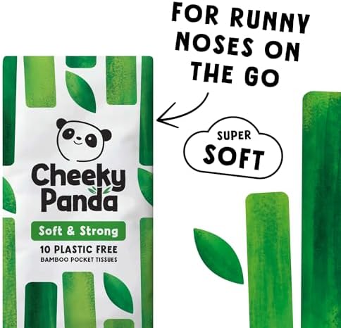 The Cheeky Panda Bamboo Facial Tissue | 14 x Plastic Free Travel Tissue Packs | 140 Super Soft Pocket Tissues
