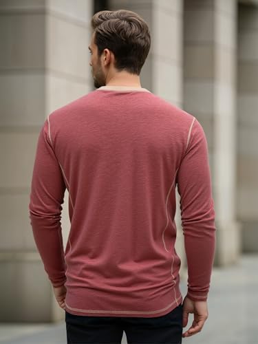 Mens Henley Long Sleeve Shirts Casual Button Up T-Shirt Lightweight Pullover Basic Tee
