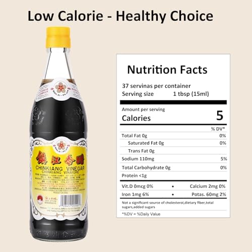 Gold Plum Chinkiang Vinegar, 18.6 FL Oz The Original Zhenjiang Black Vinegar, Chinese Black Rice Vinegar, Authentic Zhenjiang Xiang Cu for Potsticker, Dumpling, Eggroll, Salad, and Soup, Foam Box，1-Pack