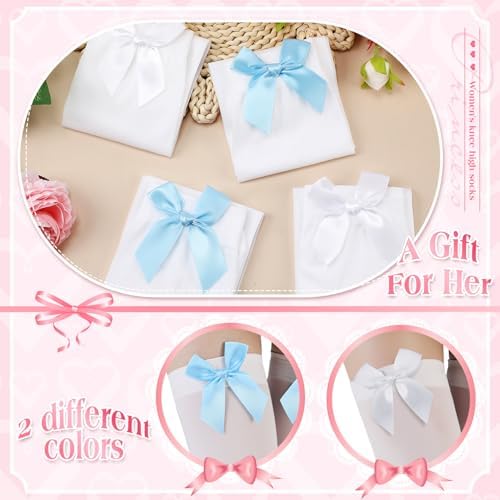 Preboun Satin Bow Accent Thigh Highs for Women, Cute Lolita over Knee Stockings, Rave Socks for Princess Dress Cosplay Party