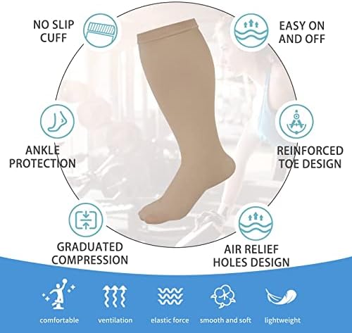 Extra Wide Calf Compression Socks for Women & Men, Plus Size Compression Socks 20-30 mmHg, Knee High Stockings to Prevent Swelling, Pain