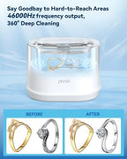 Ultrasonic Jewelry Cleaner, Phniti 46kHz Professional Portable Ultrasonic Retainer Cleaner Machine with Timer for Dental Retainer, Mouth Guard, Watch, Ring, Diamond - Household Use, White