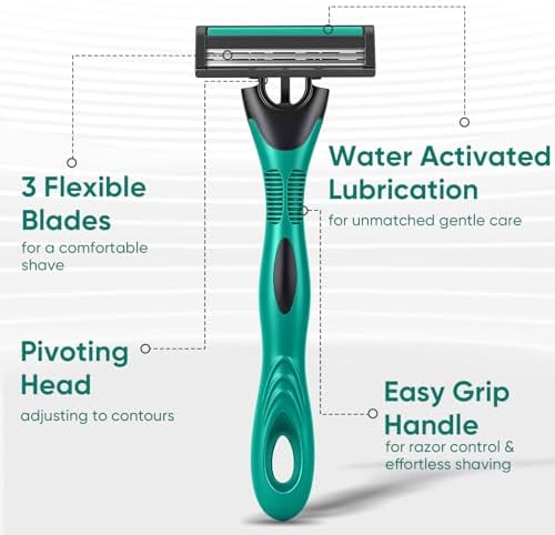 20 count Disposable Razors for Men,3-Blade Razors,Bulk Stainless Steel Shavers with Lubricating Strip for Shaving Sensitive Skin