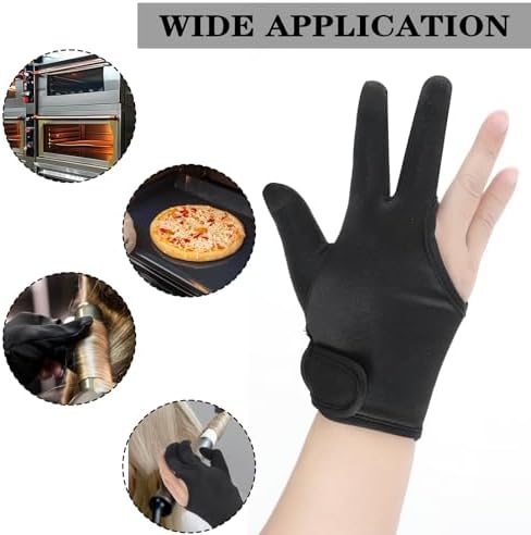 2 Pcs 3 Finger Heat Resistant Gloves for Hair Styling Heat Protector Barber Glove Mittens Professional Reusable Curling Wand Protector for Hair Dye Black