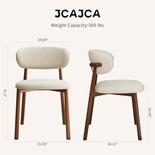 Kitchen Dining Chairs Set of 2 Modern Soft Linen Farmhouse Dining Room Chair with Metal Legs, Beige/Walnut
