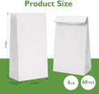 Homrelaxy 60 Pcs 4LB Paper Lunch Bags, 5.1x3.2x9.8 Inch Kraft Paper Bags, White Paper Bag for Snacks, Sandwiches, Crafts, Gift Bags