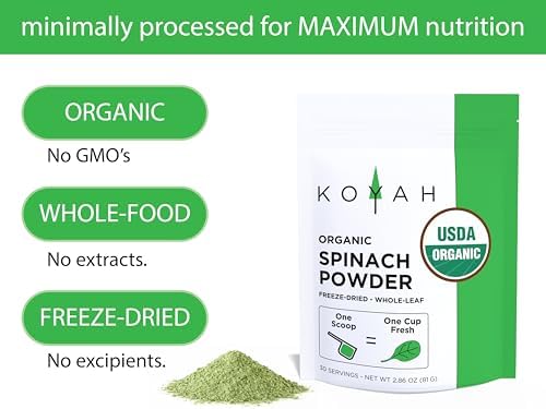 KOYAH - Organic Spinach Powder (Equivalent to 30 Cups Fresh): Freeze-Dried, Whole-Leaf Powder