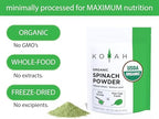 KOYAH - Organic Spinach Powder (Equivalent to 30 Cups Fresh): Freeze-Dried, Whole-Leaf Powder