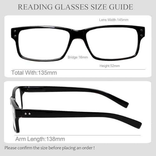 Kerecsen Reading Glasses 5 Pairs Quality Readers Spring Hinge Glasses for Reading for Men and Women (5 Black, 2.00, x)
